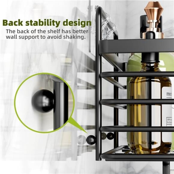 Shower Caddy, Adhesive Shower Organizer with Soap Dish and 4 Hooks, Rustproof - Picture 5 of 7